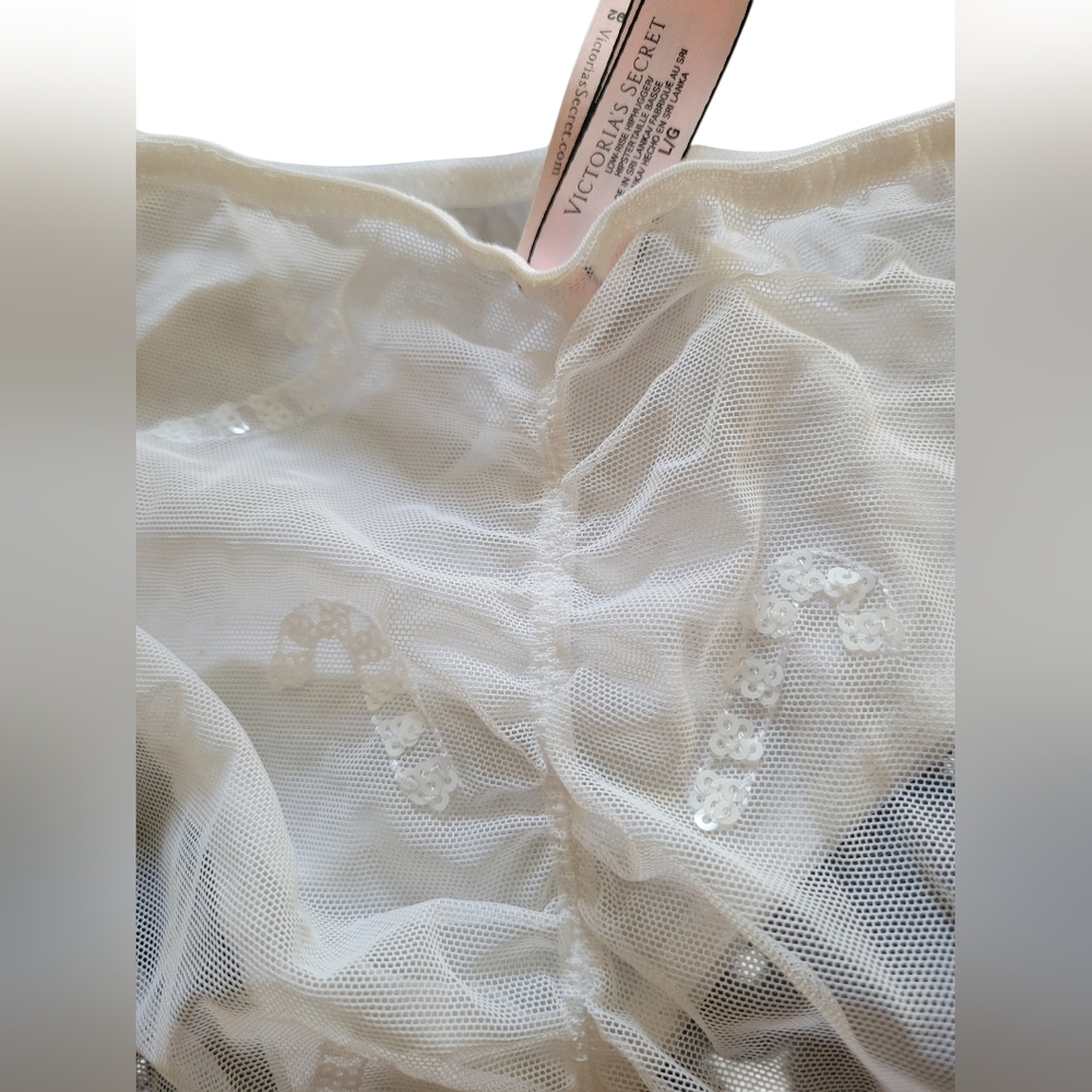 Victorias Secret  Holiday White Sequin Candy Canes Panty New